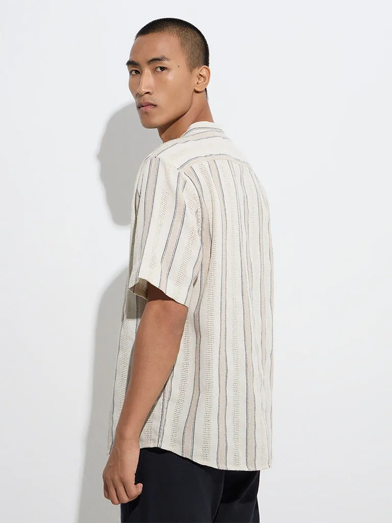 ETA Beige Knit-Textured Resort-Fit Cotton Shirt