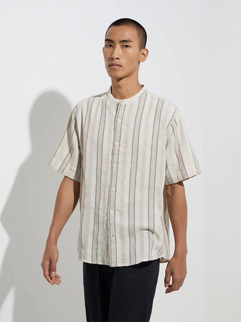 ETA Beige Knit-Textured Resort-Fit Cotton Shirt