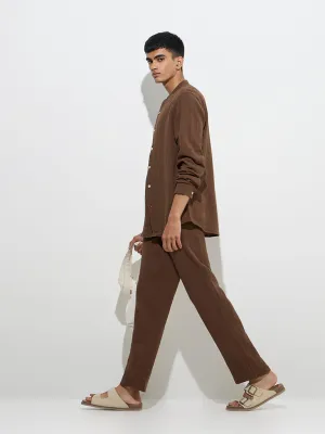 ETA Dark Brown Crinkle-Textured Relaxed-Fit Cotton Shirt