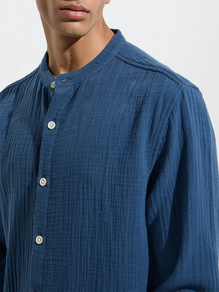 ETA Indigo Crinkle-Textured Relaxed-Fit Cotton Shirt