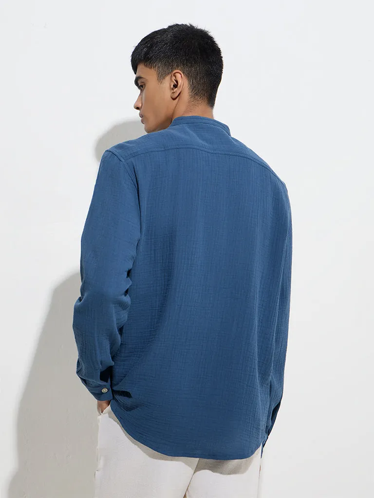 ETA Indigo Crinkle-Textured Relaxed-Fit Cotton Shirt