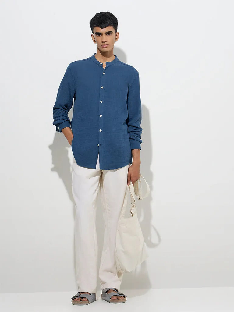 ETA Indigo Crinkle-Textured Relaxed-Fit Cotton Shirt