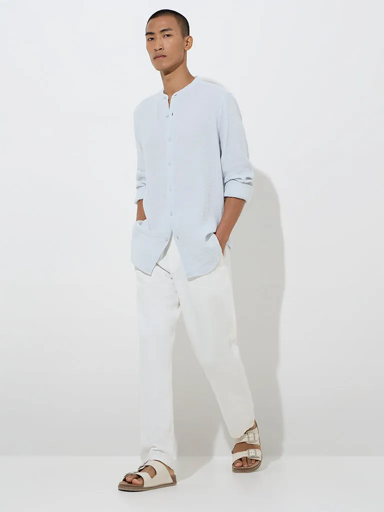 ETA Light Blue Crinkle Textured Relaxed-Fit Cotton Shirt