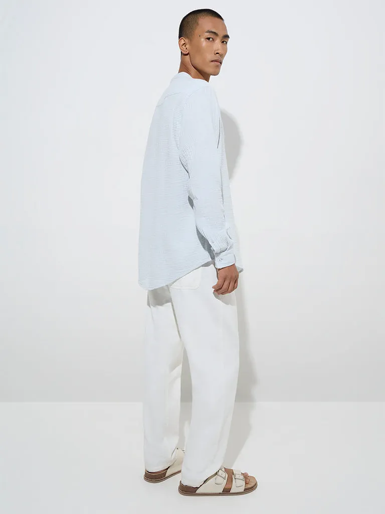ETA Light Blue Crinkle Textured Relaxed-Fit Cotton Shirt