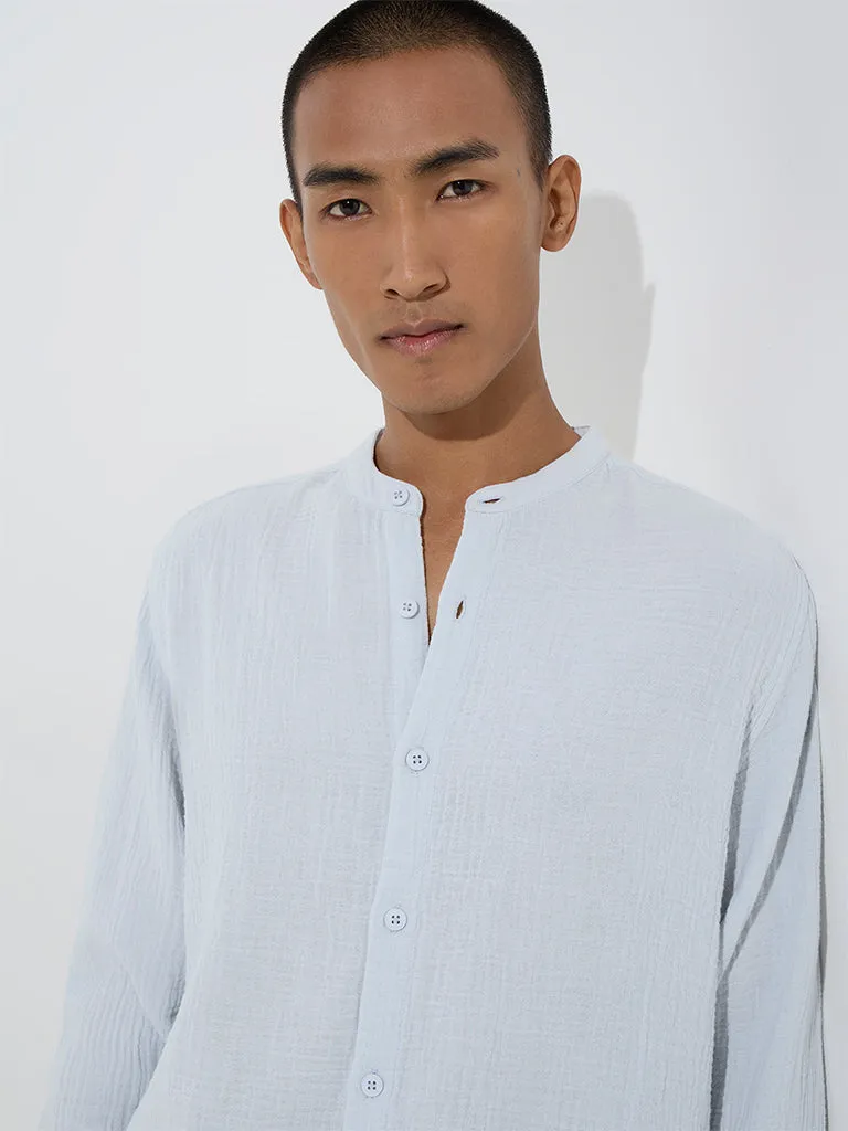 ETA Light Blue Crinkle Textured Relaxed-Fit Cotton Shirt