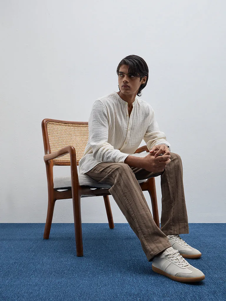 ETA Off-White Crinkle Textured Resort-Fit Cotton Shirt
