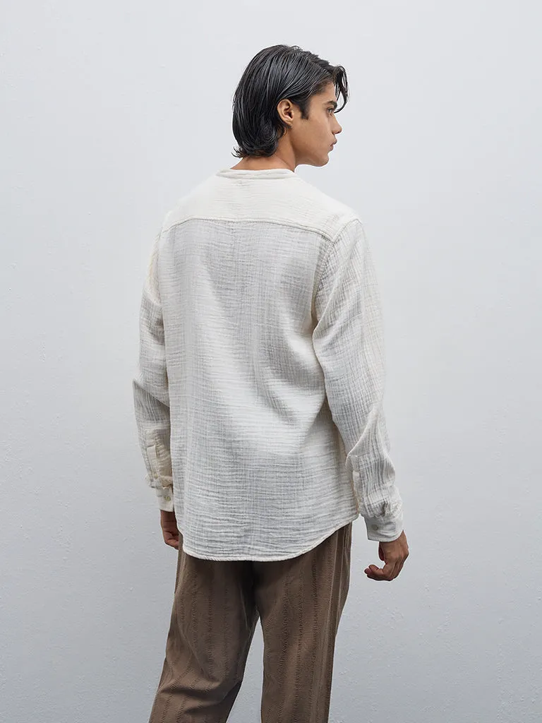 ETA Off-White Crinkle Textured Resort-Fit Cotton Shirt