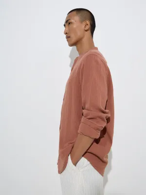 ETA Rust Crinkle Textured Relaxed-Fit Cotton Shirt