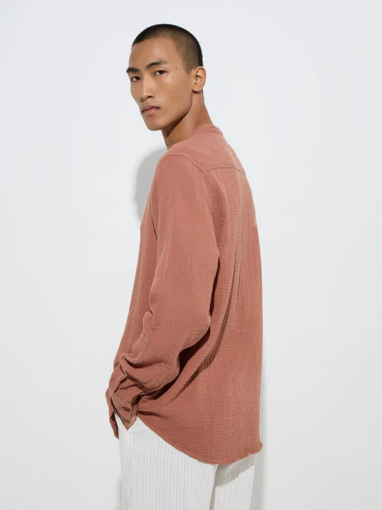 ETA Rust Crinkle Textured Relaxed-Fit Cotton Shirt