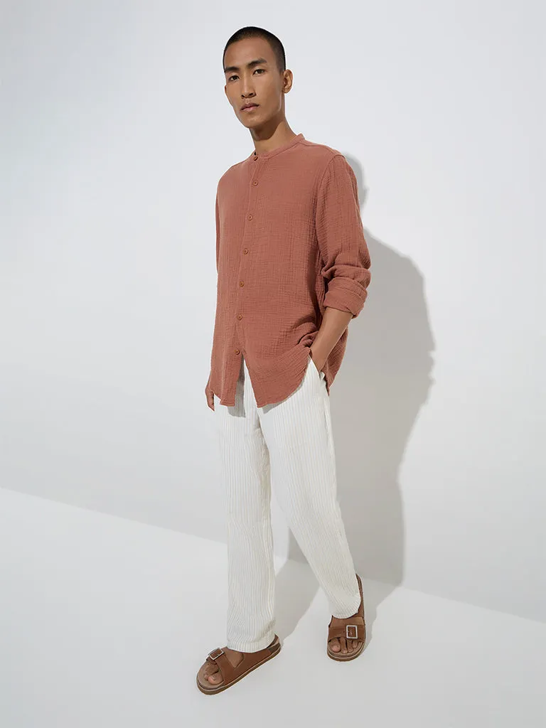 ETA Rust Crinkle Textured Relaxed-Fit Cotton Shirt
