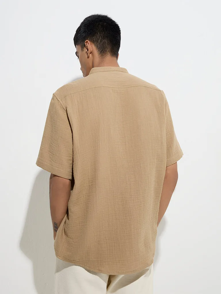 ETA Taupe Crinkle-Textured Relaxed-Fit Cotton Shirt