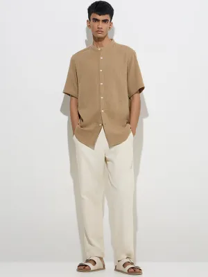 ETA Taupe Crinkle-Textured Relaxed-Fit Cotton Shirt