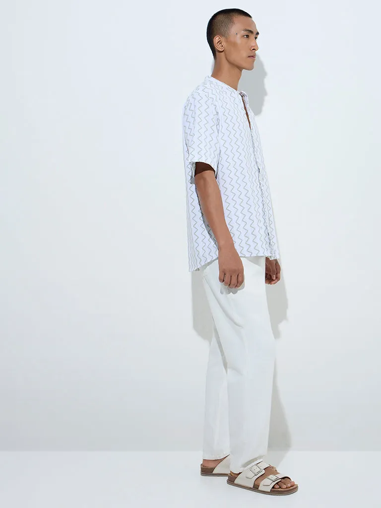 ETA White Chevron Pattern Relaxed-Fit Cotton Shirt