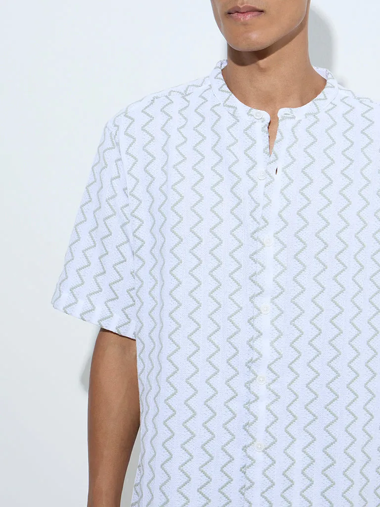 ETA White Chevron Pattern Relaxed-Fit Cotton Shirt