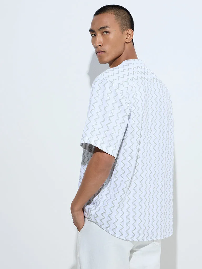 ETA White Chevron Pattern Relaxed-Fit Cotton Shirt
