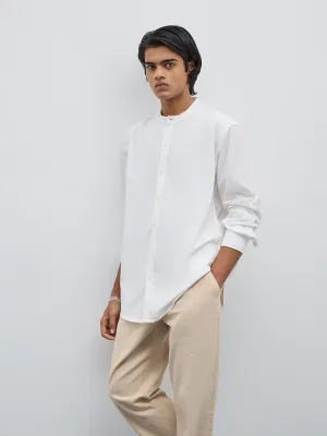 ETA White Solid Relaxed Fit Cotton Shirt