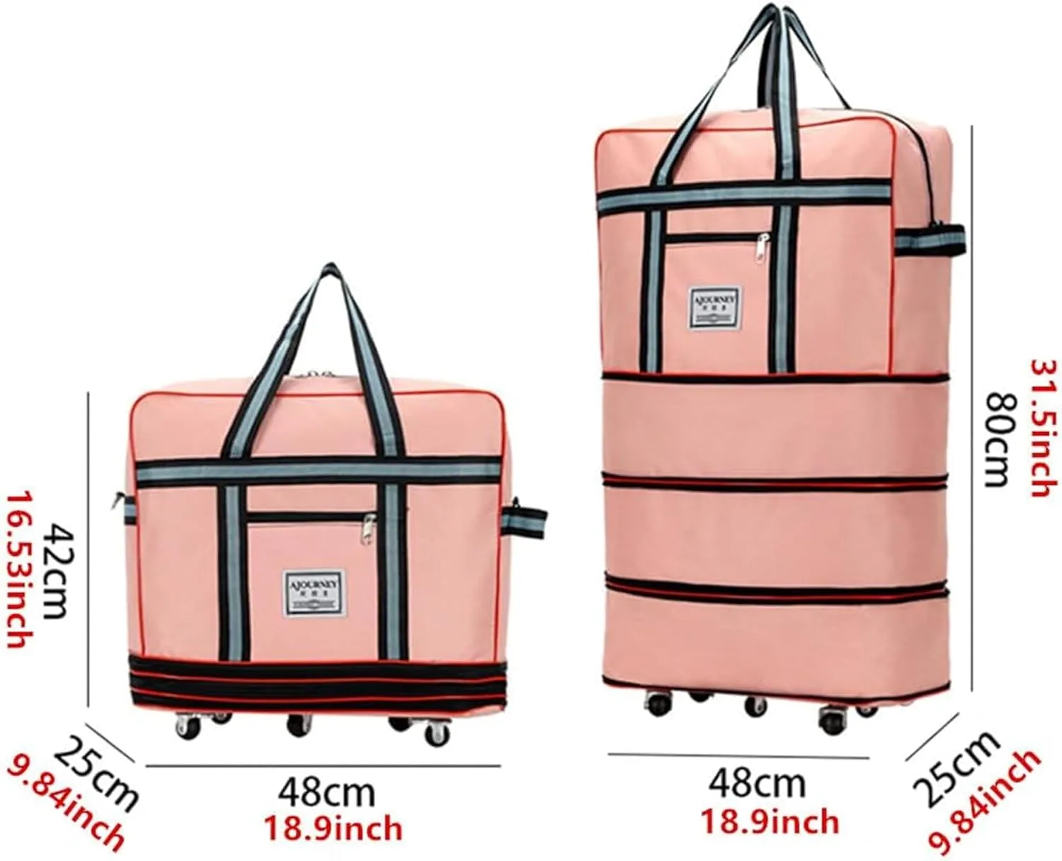 Expandable Extra Large Travel Oxford Duffel Bag with Wheels Waterproof Lightweight Traveling Foldable Suitcase (Blue, L*W: 48 * 25cm, H:4280cm)