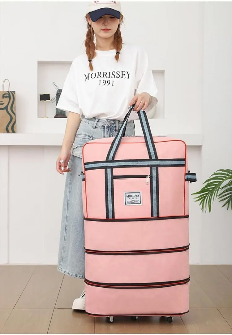 Expandable Extra Large Travel Oxford Duffel Bag with Wheels Waterproof Lightweight Traveling Foldable Suitcase (Blue, L*W: 48 * 25cm, H:4280cm)