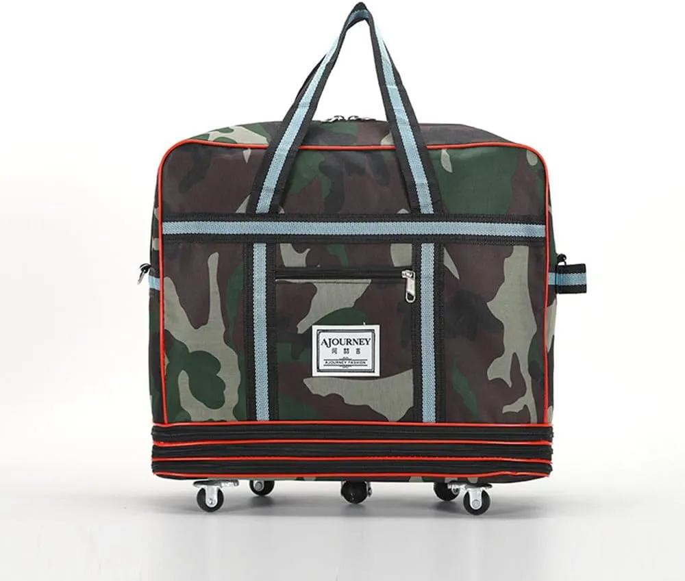 Expandable Extra Large Travel Oxford Duffel Bag with Wheels Waterproof Lightweight Traveling Foldable Suitcase (Camo)