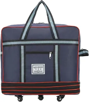 Expandable Extra Large Travel Oxford Duffel Bag with Wheels Waterproof Lightweight Traveling Foldable Suitcase (Dark Blue)