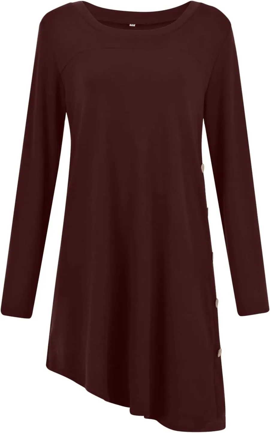 Fall Dresses for Women 2022, Women's Long Sleeve Scoop Neck Button Side t Shirt Casual Swing Loose Fit Tunic Dress