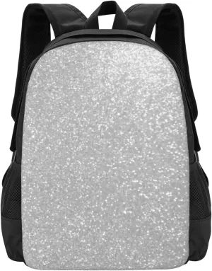 Faux Sparkly Silver Glitter Printed Minimalist Large Backpack  15Laptop Backpack, Lightweight Travel & Work Bag With Ergonomic Straps