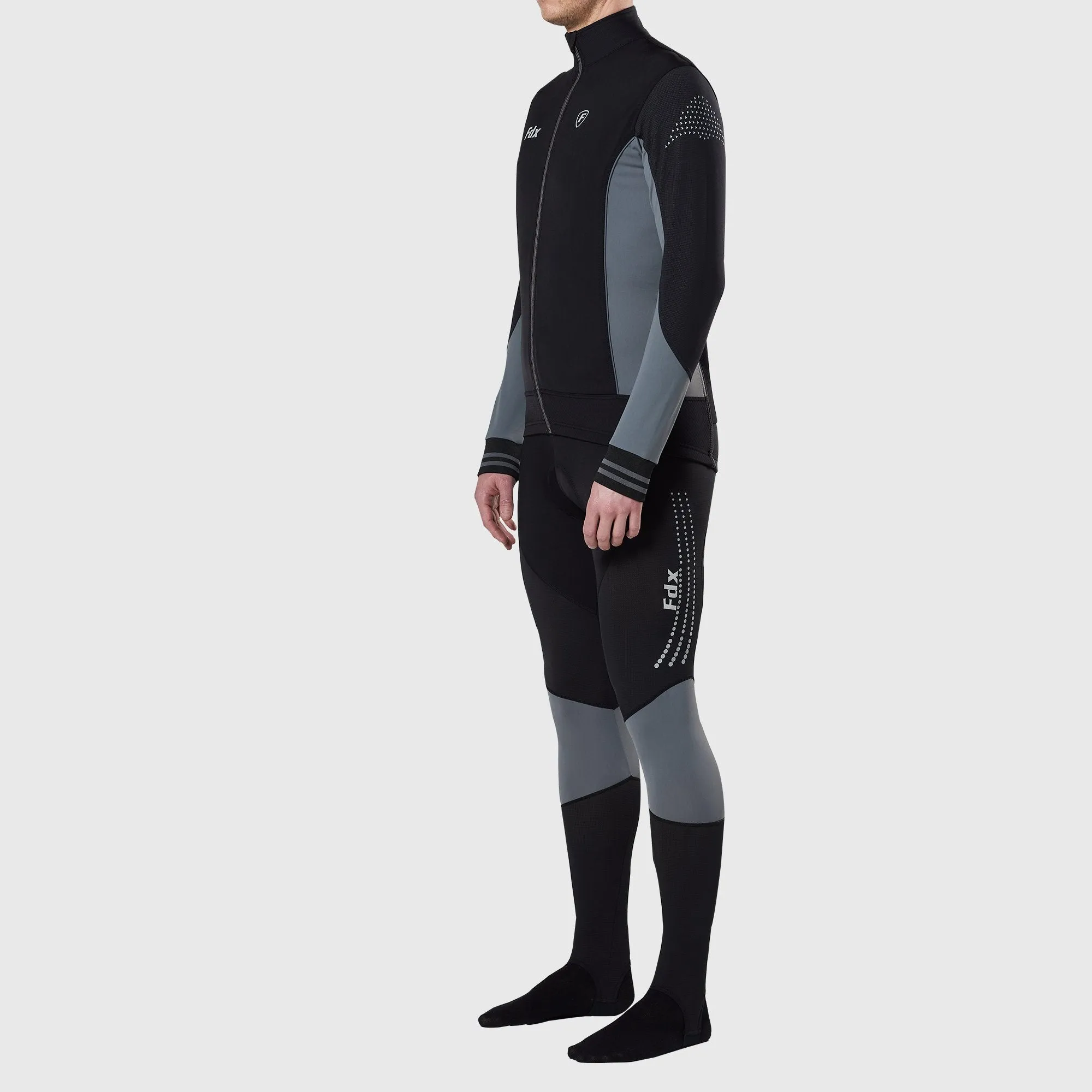 Fdx Men's Set Thermodream Thermal Roubaix Long Sleeve Cycling Jersey & Bib Tights - Grey