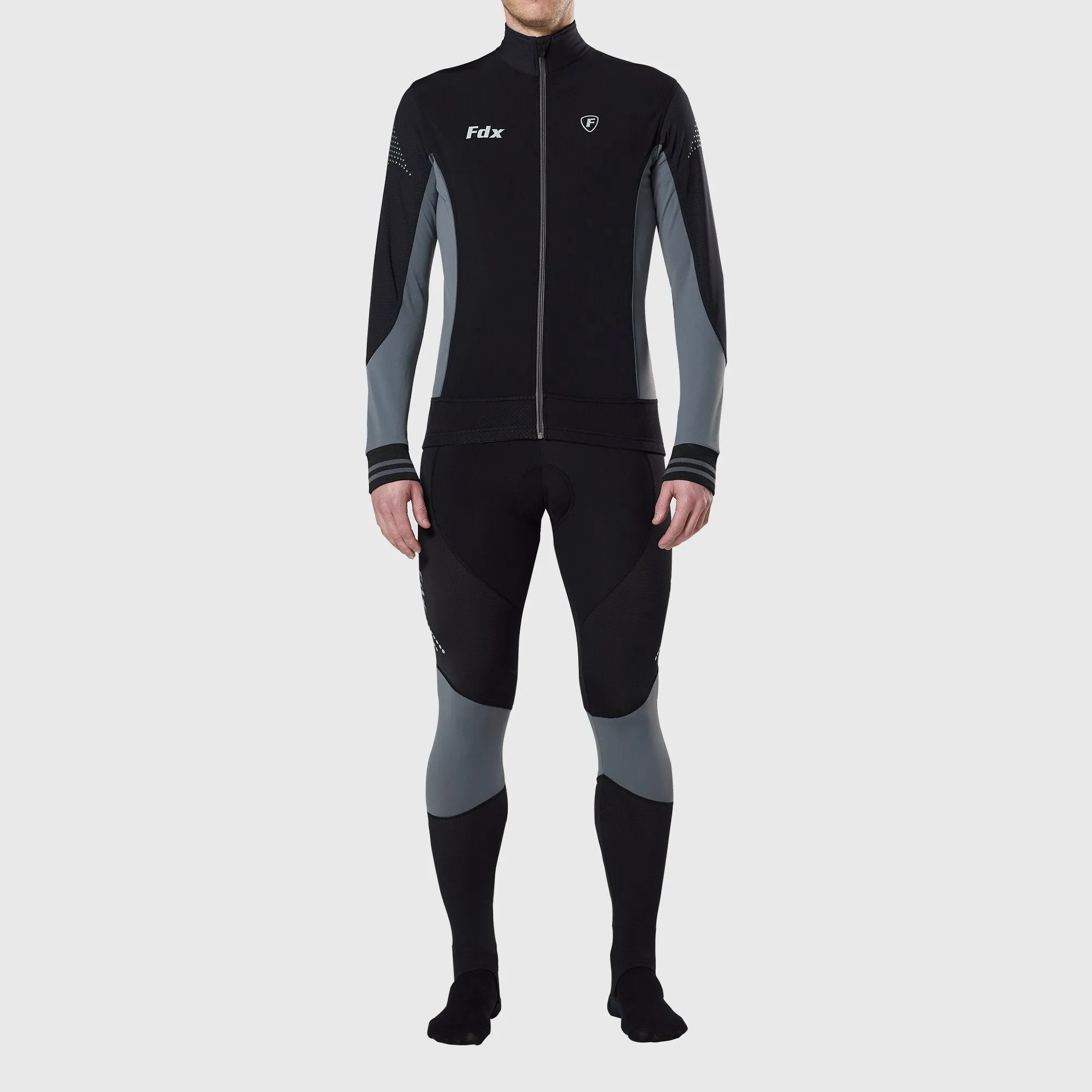 Fdx Men's Set Thermodream Thermal Roubaix Long Sleeve Cycling Jersey & Bib Tights - Grey