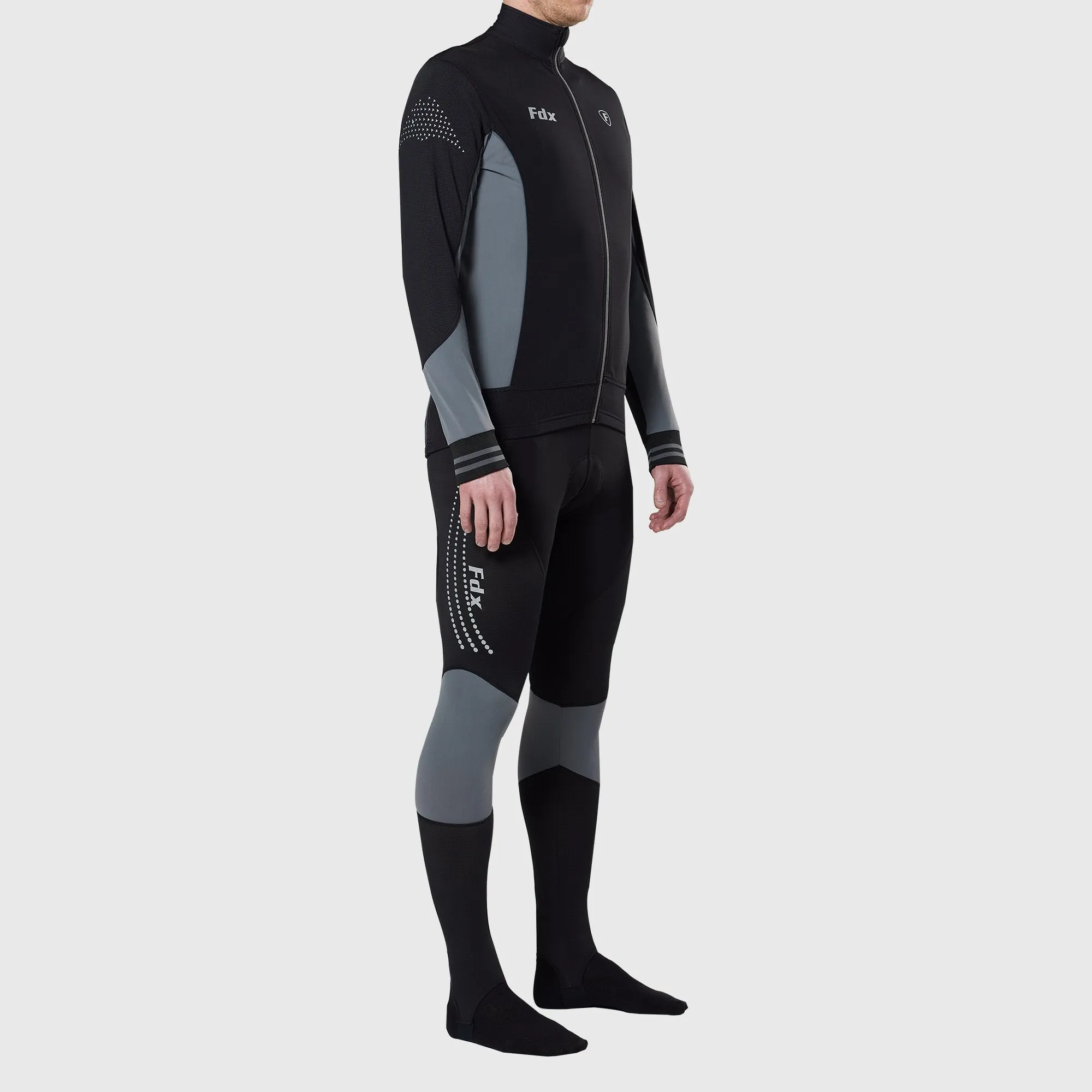 Fdx Men's Set Thermodream Thermal Roubaix Long Sleeve Cycling Jersey & Bib Tights - Grey