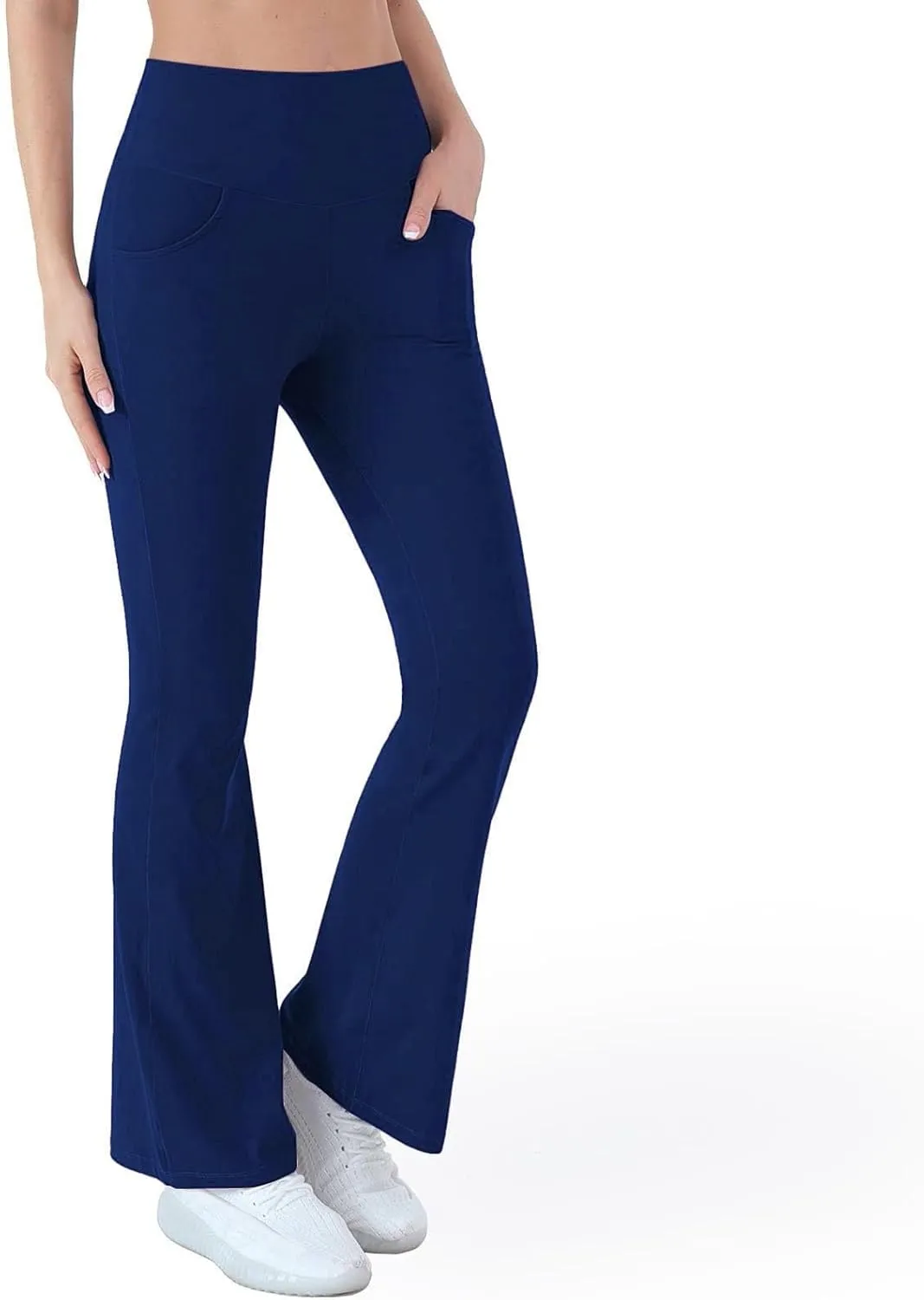 Flared Leggings for Women Trendy High Waist Tummy Control Yoga Pants Casual Comfy Gym Workout Trousers with Pockets