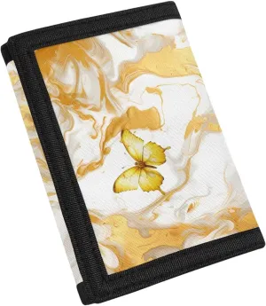 Flashideas Butterfly Marble Print Slim Wallets for Men Minimalist Card Holder Wallet for Men Women Boys Girl Men's Trifold Canvas Teens Wallet with ID Window and Coin Pocket