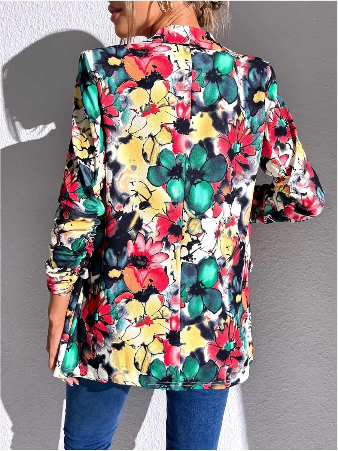 Floerns Women's Floral Print Shawl Collar Blazer Jacket Open Front Long Sleeve Blazer