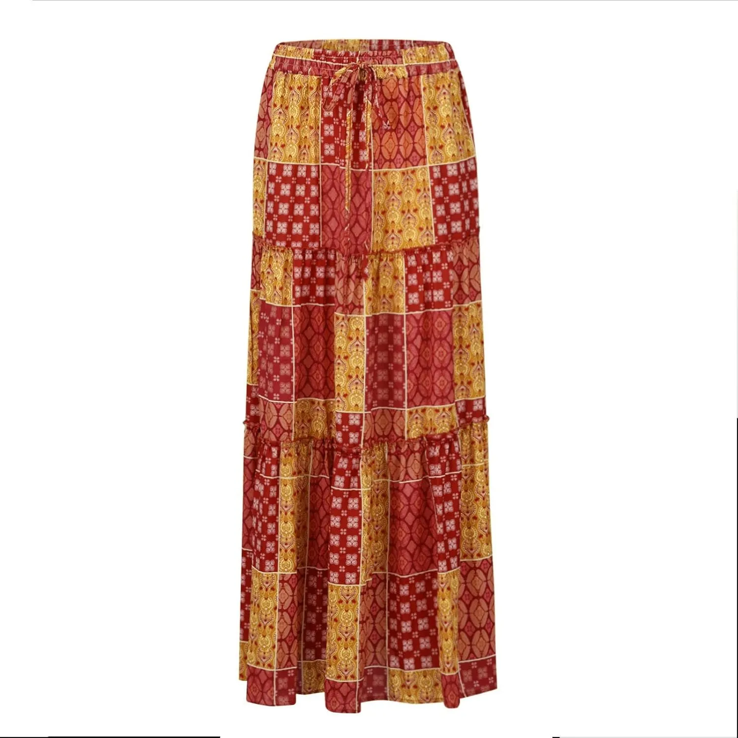 Floral Maxi Skirts for Women Summer Comfy High Waist Tie Paisley Print Maxi Skirt A-Line Long Skirts with Pockets