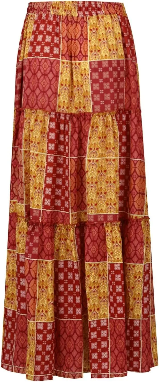 Floral Maxi Skirts for Women Summer Comfy High Waist Tie Paisley Print Maxi Skirt A-Line Long Skirts with Pockets