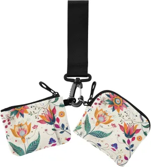 Floral Vintage Style Dual Wristlet Wallets for Women Minimalist Card Organizer Purse with Keychain for Daily Use 2 Packs