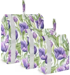 Flowers Purple Tulips Leaves Packing Cubes for Travel 3 Set Compression Packing Cubes Suitcase Organizer Bags Set for Woman Man