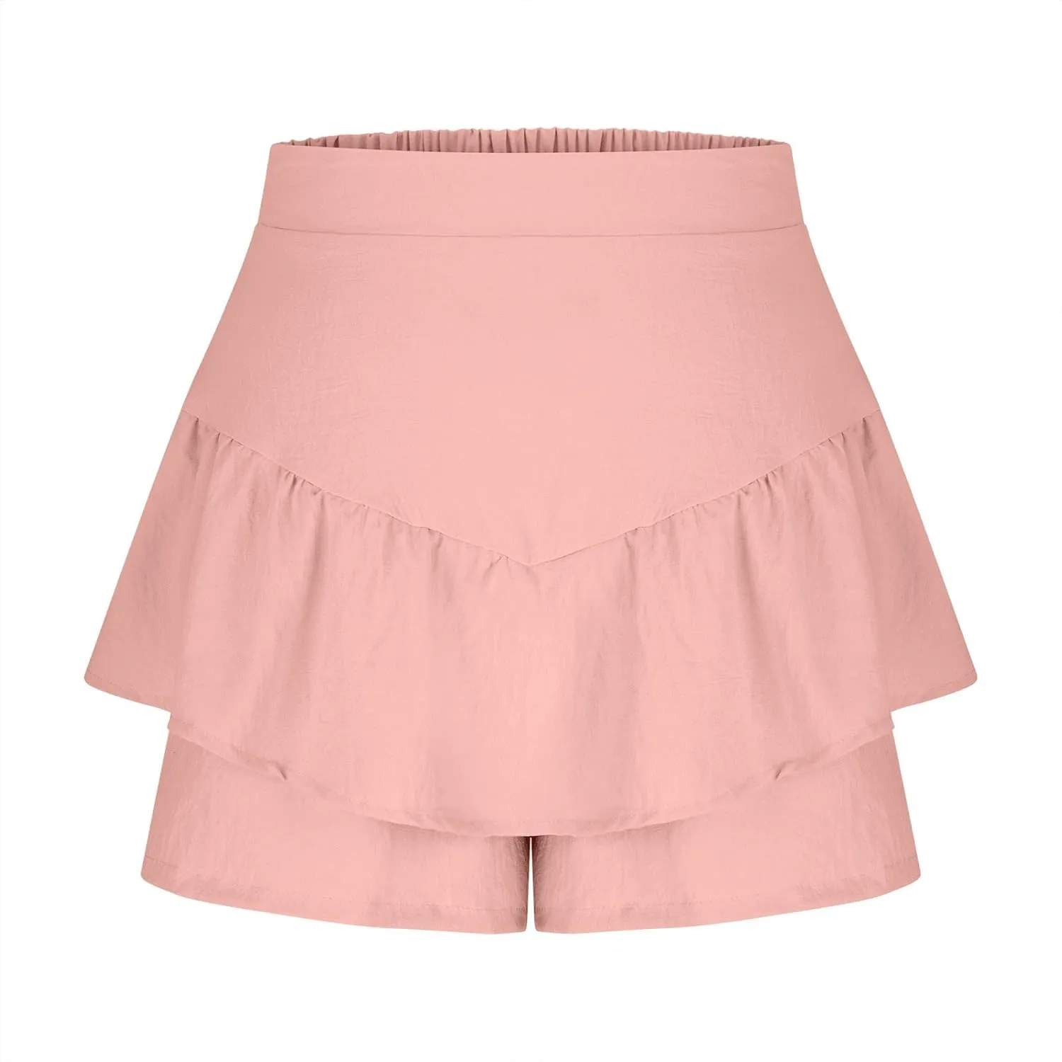 Flowy Shorts for Women Trendy Ruffle Tiered Tummy Control Mini Skirts Dressy Casual Plain High Waisted Pleated Skorts