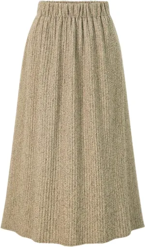 Flygo Women's Casual Spring Fall Pleated Soft Elastic Waist Knitting Split Skirt