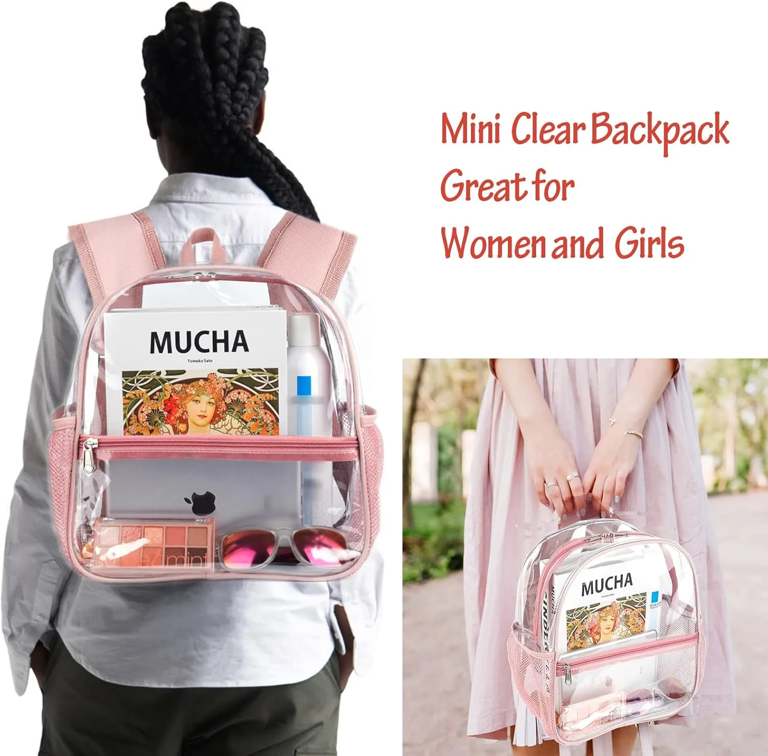 Fomaris Clear Backpack for Women and Girls 12x12x6 Stadium Approved Plastic Backpack for Stadium Events Concert Festival