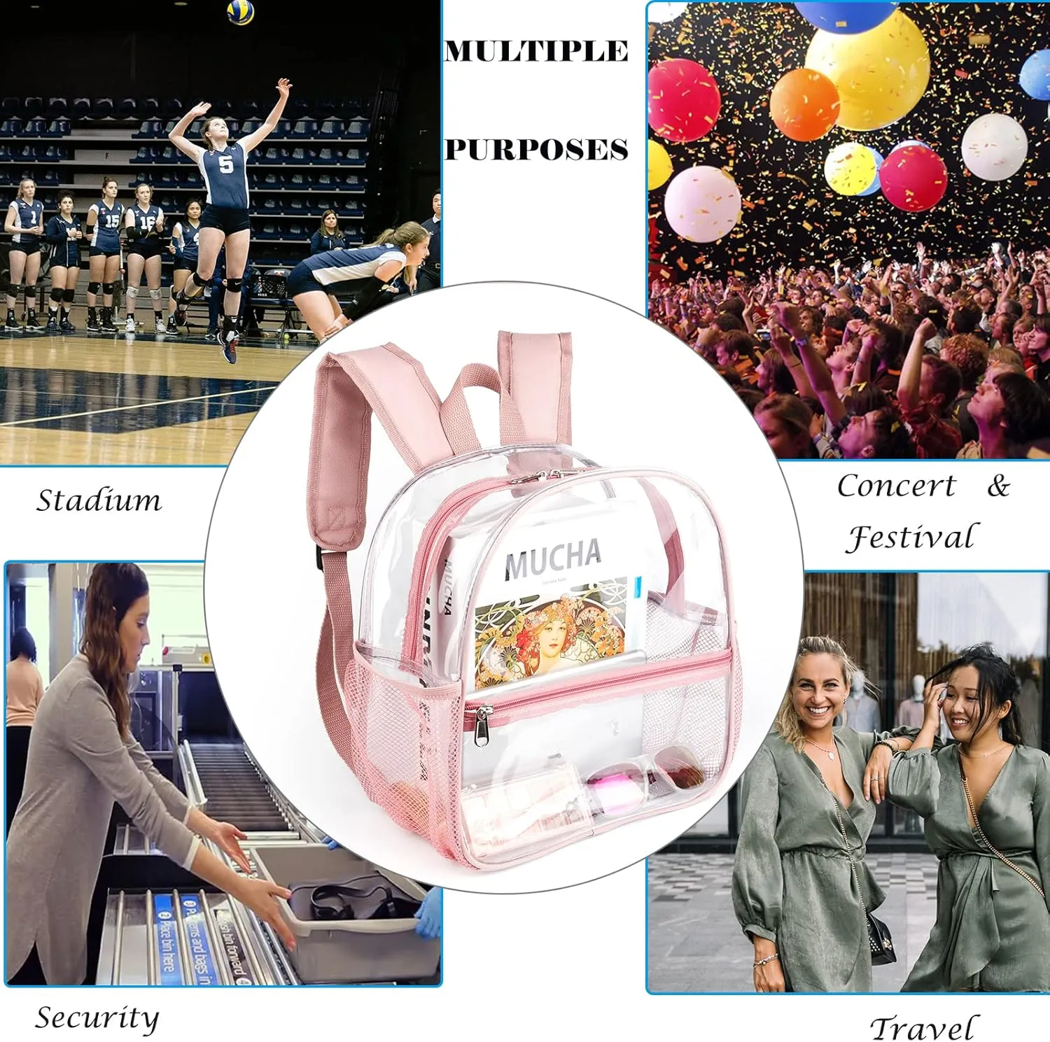 Fomaris Clear Backpack for Women and Girls 12x12x6 Stadium Approved Plastic Backpack for Stadium Events Concert Festival