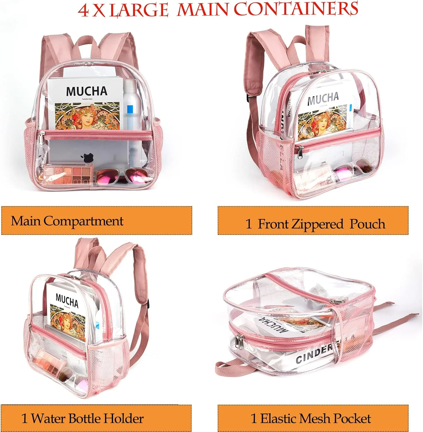 Fomaris Clear Backpack for Women and Girls 12x12x6 Stadium Approved Plastic Backpack for Stadium Events Concert Festival