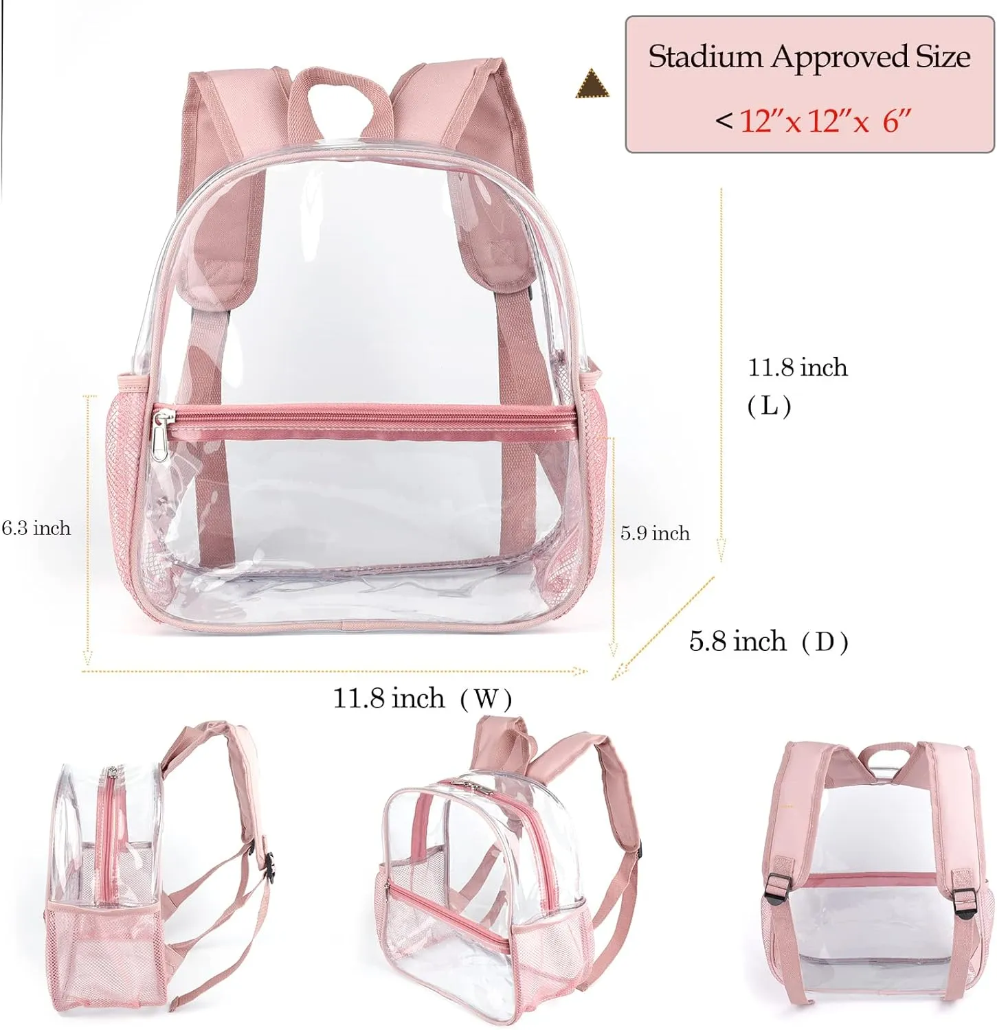 Fomaris Clear Backpack for Women and Girls 12x12x6 Stadium Approved Plastic Backpack for Stadium Events Concert Festival