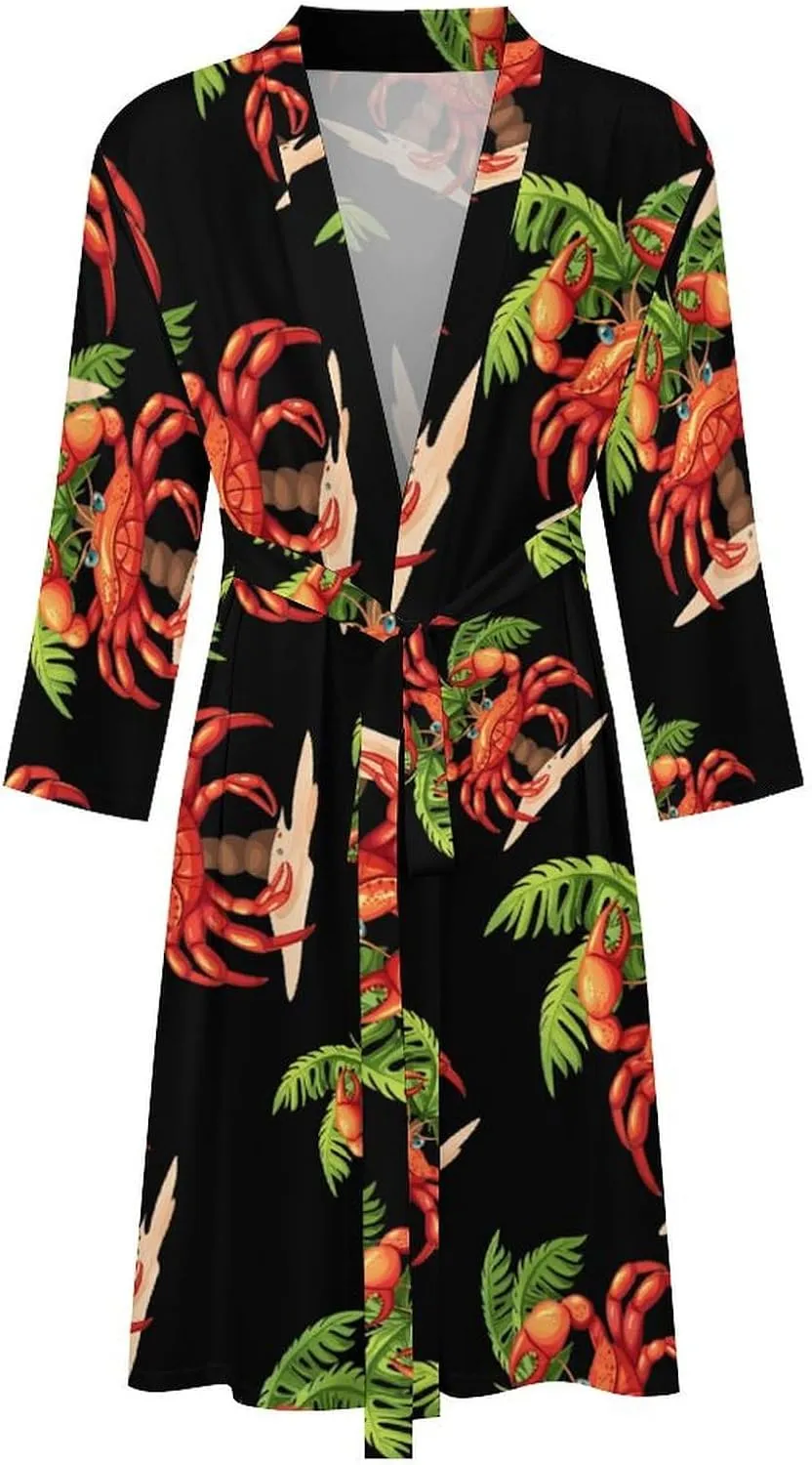 Funny Crab Men's Bathrobes Long Sleeve Loungewear Soft Sleepwear V Neck Nightgown
