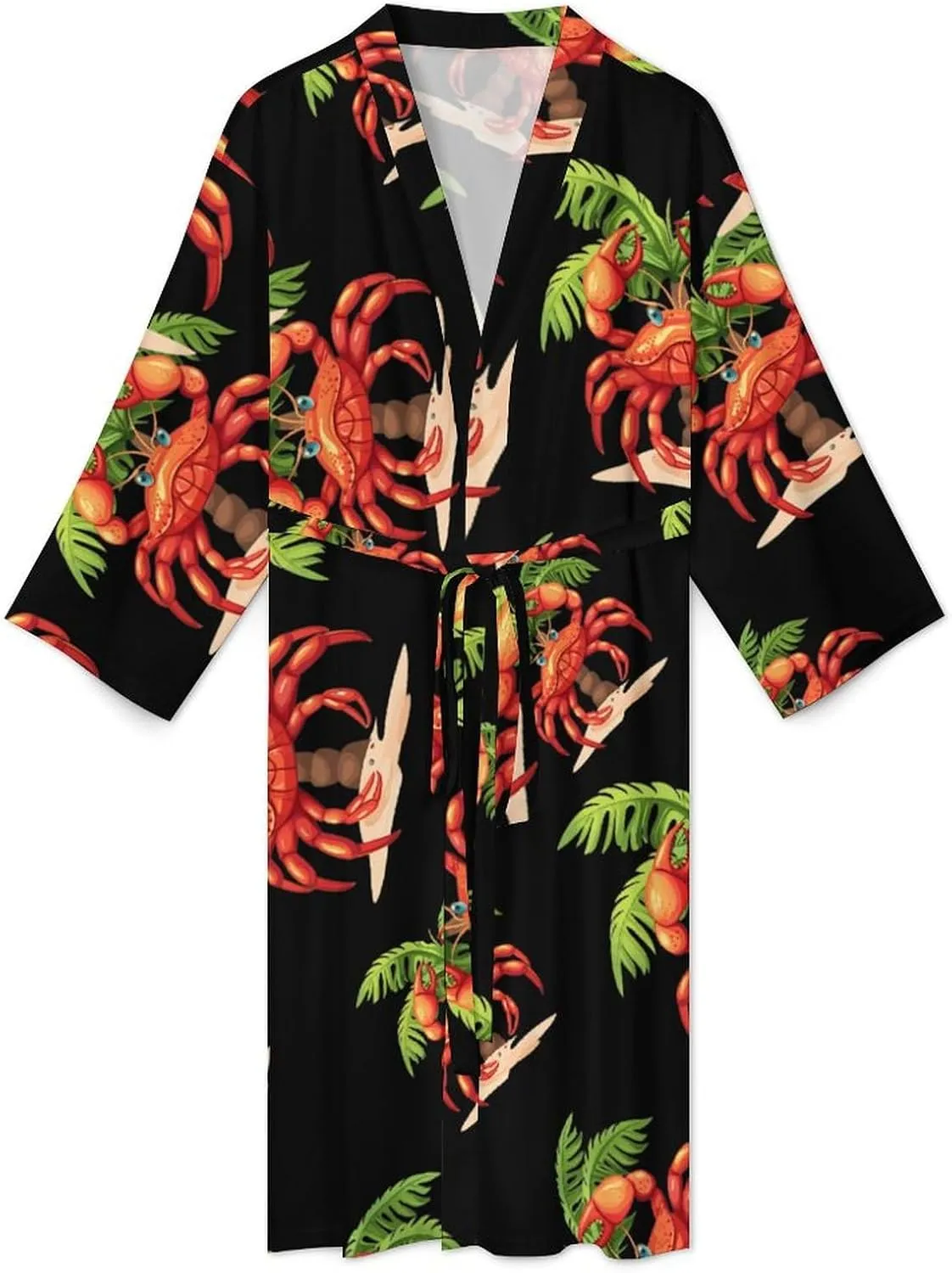 Funny Crab Men's Bathrobes Long Sleeve Loungewear Soft Sleepwear V Neck Nightgown
