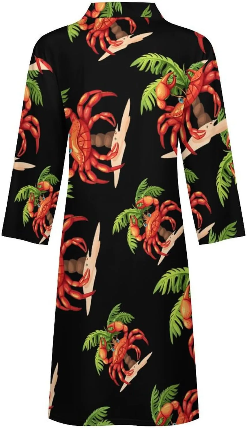 Funny Crab Men's Bathrobes Long Sleeve Loungewear Soft Sleepwear V Neck Nightgown
