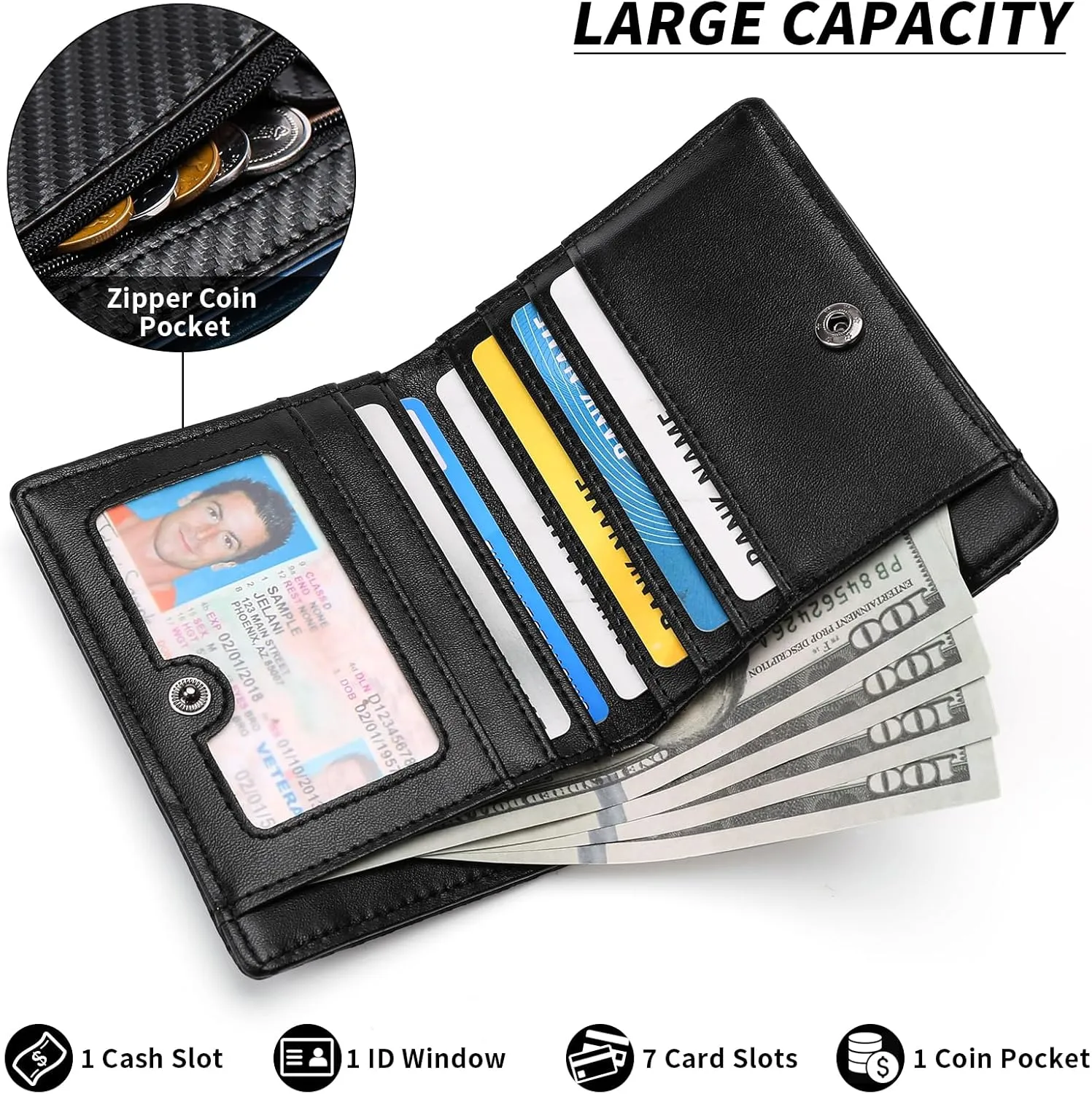 GAEKEAO Mens Wallet Slim Bifold RFID Blocking Thin Credit Card Holder Genuine Leather Minimalist Front Pocket Wallets for Men with Zipper Coin Pocket