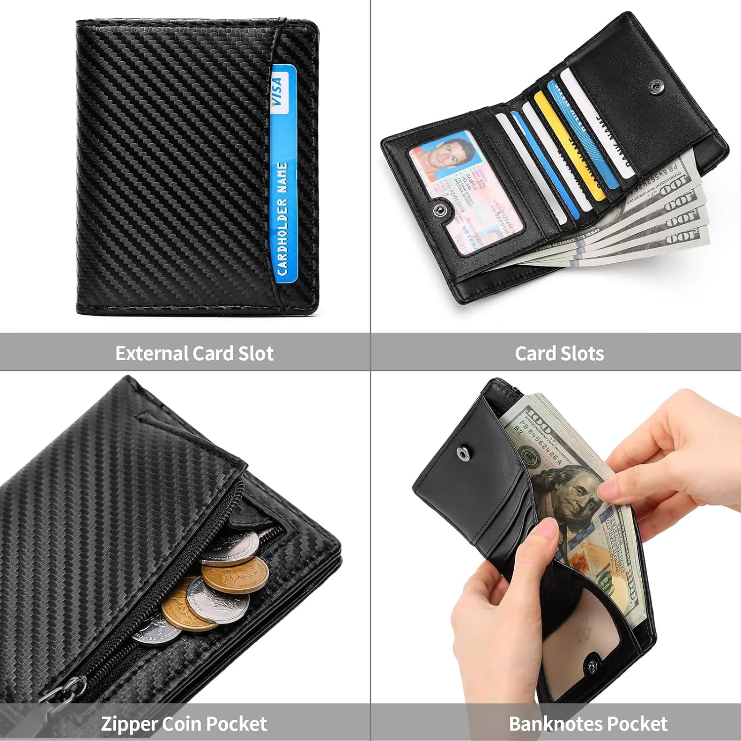GAEKEAO Mens Wallet Slim Bifold RFID Blocking Thin Credit Card Holder Genuine Leather Minimalist Front Pocket Wallets for Men with Zipper Coin Pocket