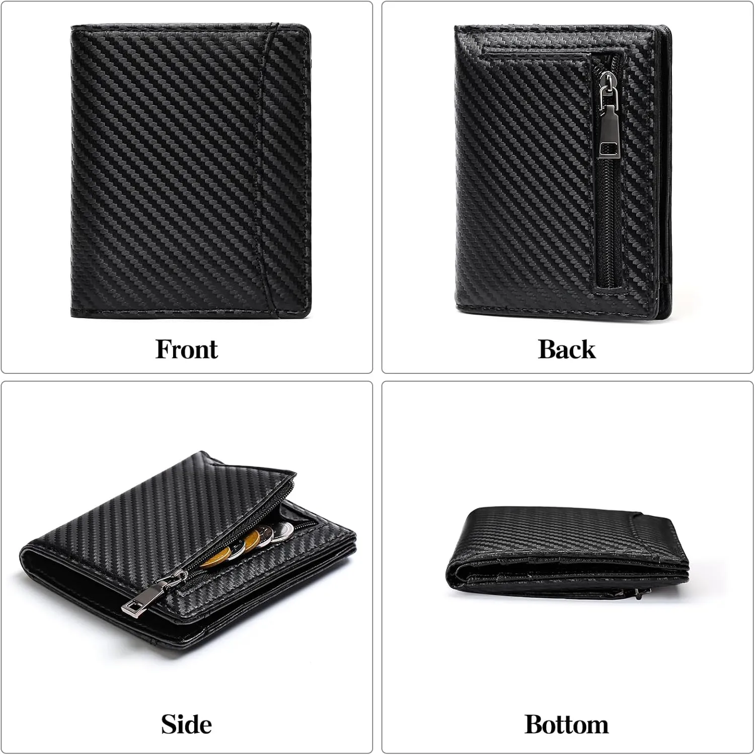 GAEKEAO Mens Wallet Slim Bifold RFID Blocking Thin Credit Card Holder Genuine Leather Minimalist Front Pocket Wallets for Men with Zipper Coin Pocket