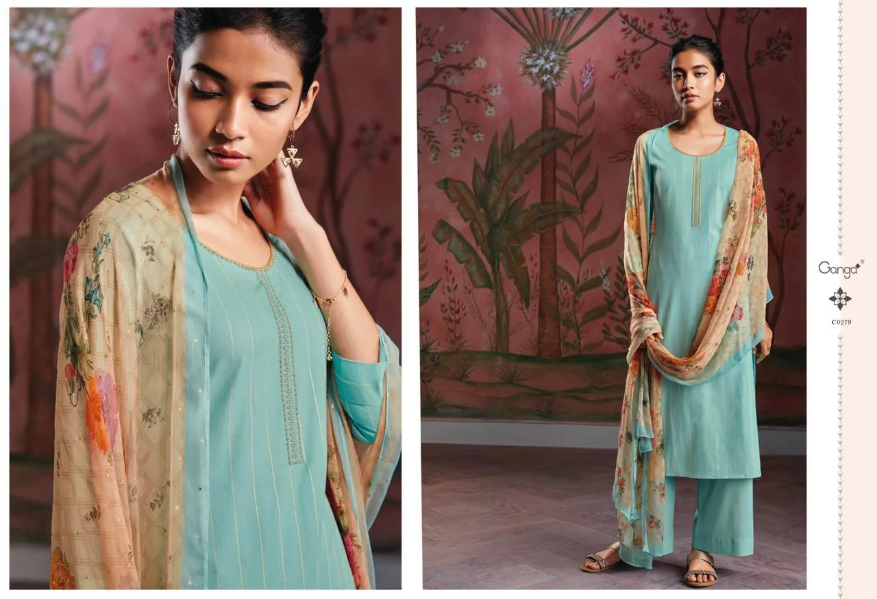 GANGA RYUU SUPER COTTON LAWN DRESS MATERIAL WITH EMBROIDERY