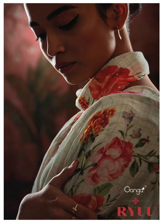 GANGA RYUU SUPER COTTON LAWN DRESS MATERIAL WITH EMBROIDERY